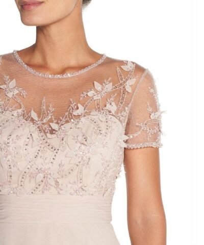 JS Collections Embellished Mesh & Chiffon Gown