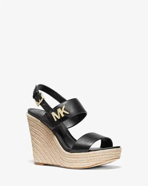 MICHAEL MICHAEL KORS Deanna Leather and Jute Wedge Sandals