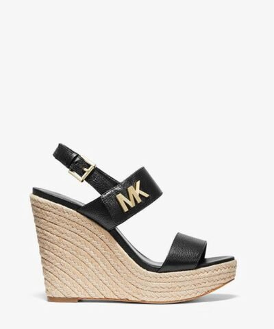 MICHAEL MICHAEL KORS Deanna Leather and Jute Wedge Sandals