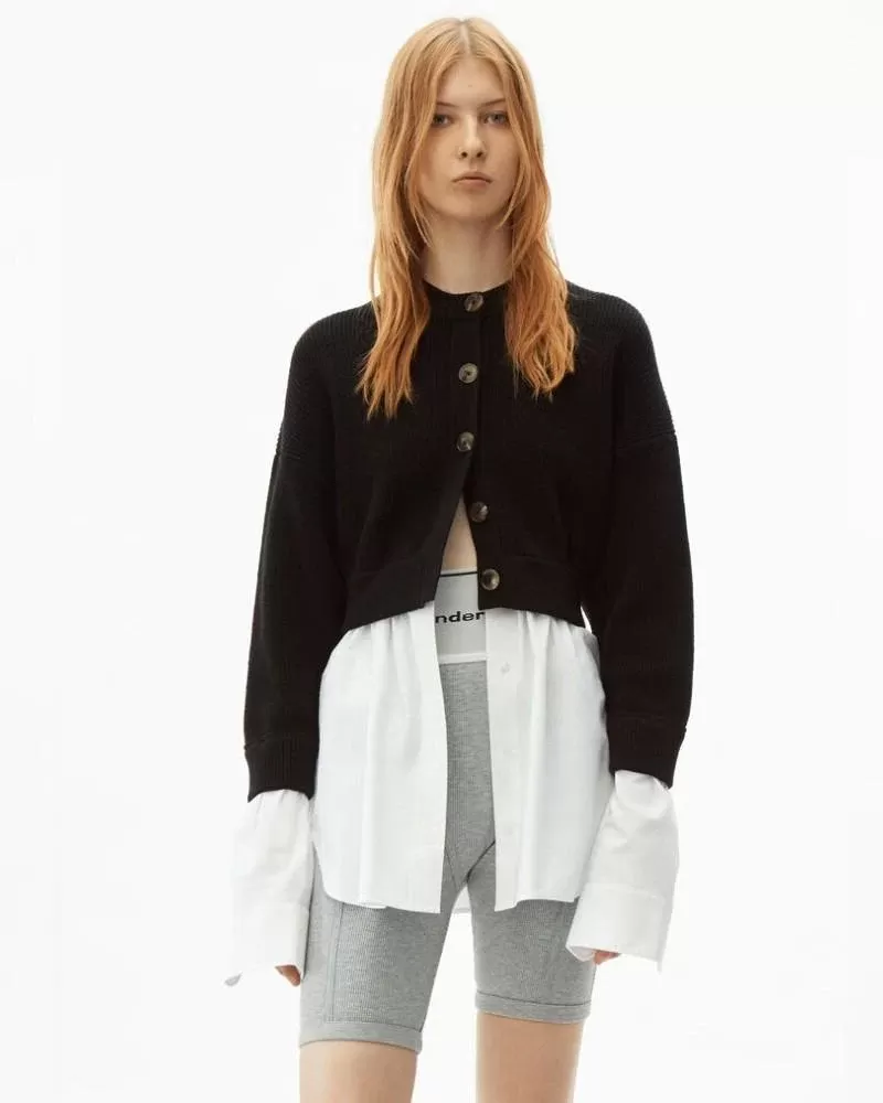 Alexander Wang Bi-Layer Oxford Shirting Cardigan