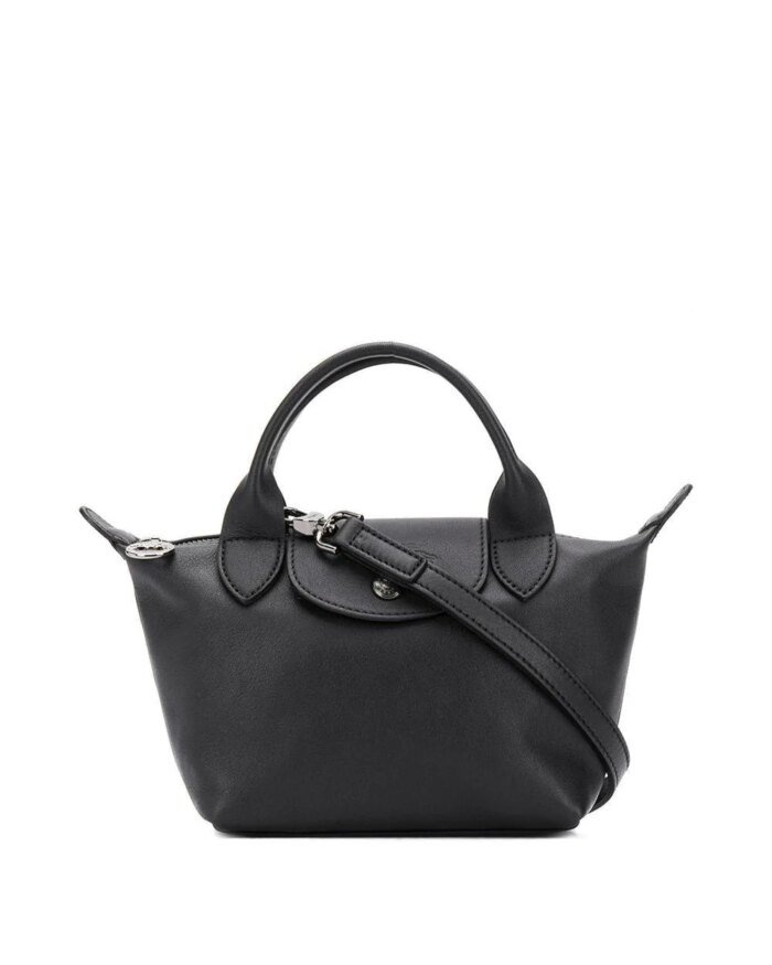 Longchamp Le Pliage Black Leather Bag With Strap