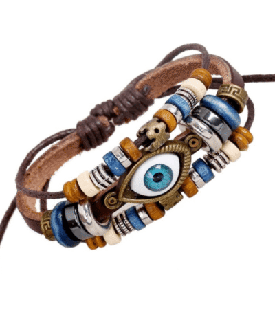 Steffe Unisex Bohemian Multilayers Turkish Eye Leather Bracelets