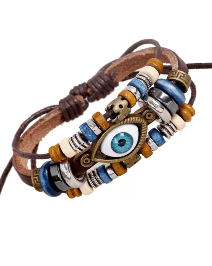 Steffe Unisex Bohemian Multilayers Turkish Eye Leather Bracelets