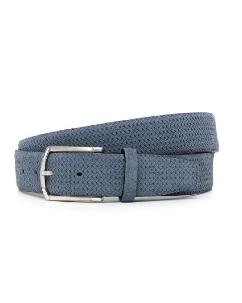 Canali Blue-Grey Suede Leather Belt With Woven Texture