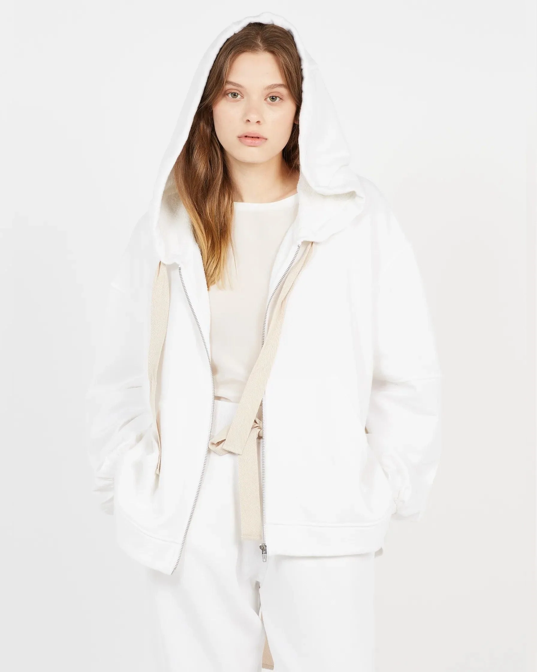 Max & Co White Cotton Zip-Up Hoodie