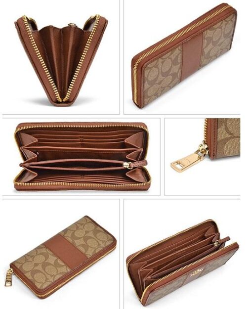 Coach F54630 Signature PVC leather accordion zip around wallet long wallet