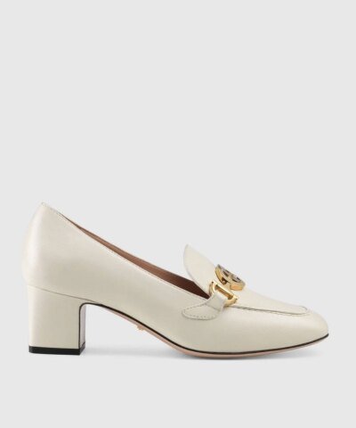 Gucci White Zumi Leather Mid-Heel Loafer