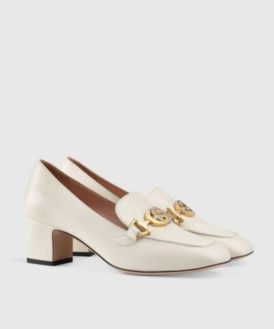 Gucci White Zumi Leather Mid-Heel Loafer