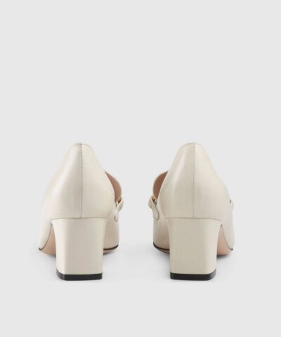 Gucci White Zumi Leather Mid-Heel Loafer