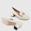 Gucci White Zumi Leather Mid-Heel Loafer
