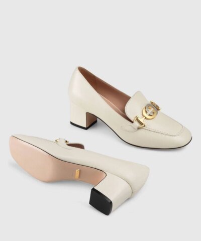 Gucci White Zumi Leather Mid-Heel Loafer