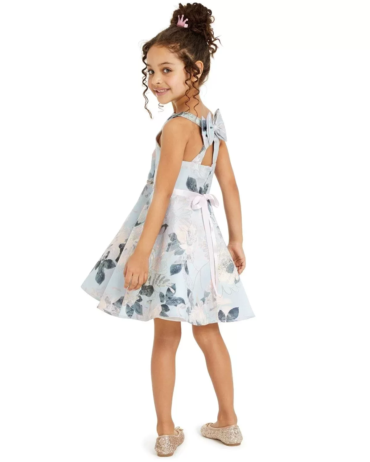 Rare Editions Girls Uneck Foil Skater Update Dress