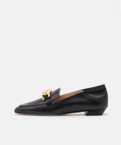 Stuart Weitzman Mickee Chain Square-Toe Leather Loafers