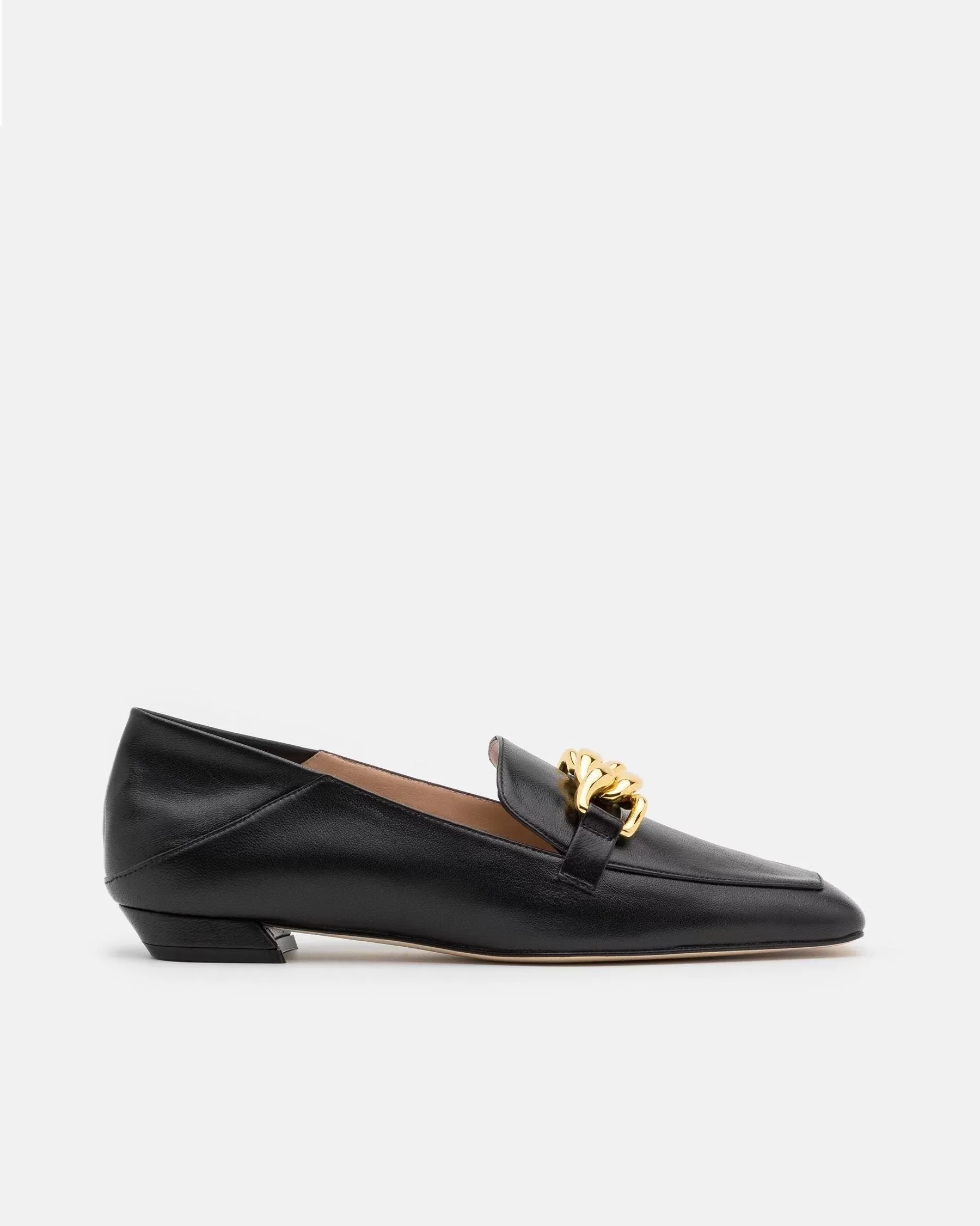 Stuart Weitzman Mickee Chain Square-Toe Leather Loafers