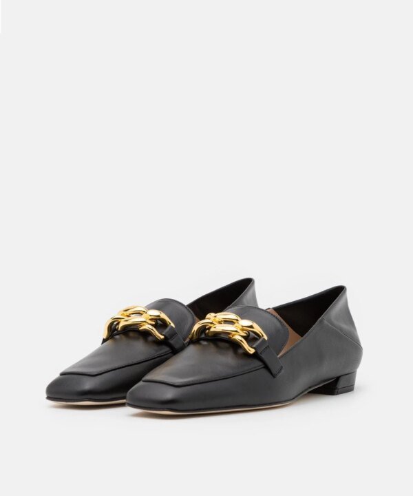 Stuart Weitzman Mickee Chain Square-Toe Leather Loafers