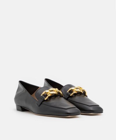 Stuart Weitzman Mickee Chain Square-Toe Leather Loafers