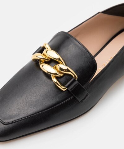 Stuart Weitzman Mickee Chain Square-Toe Leather Loafers