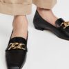 Stuart Weitzman Mickee Chain Square-Toe Leather Loafers