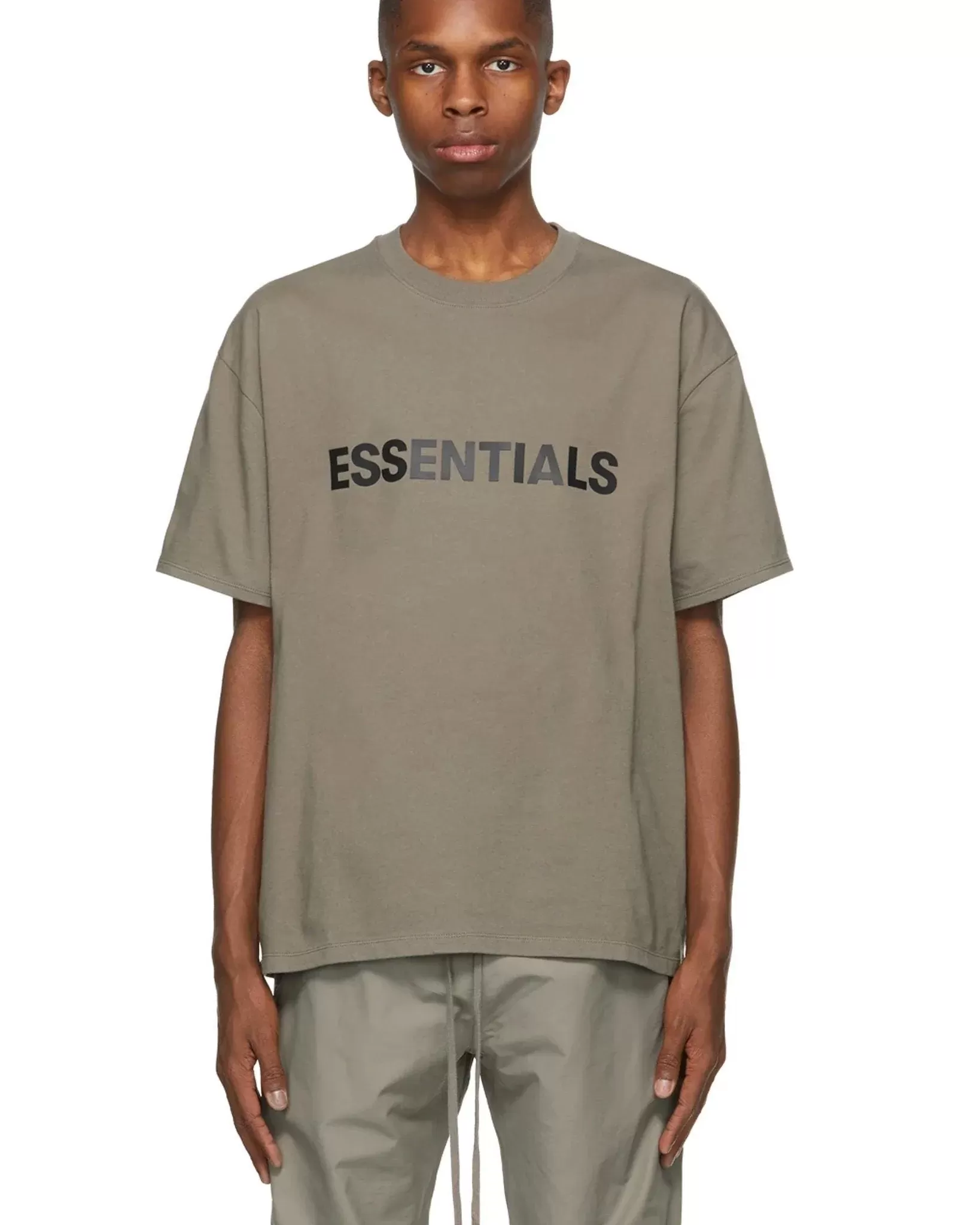 Essentials Men's Boxy T-Shirt Applique Logo Taupe