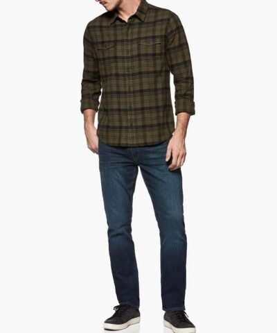 PAIGE Men's Green Everett Brushed Cotton Button Down Shirt
