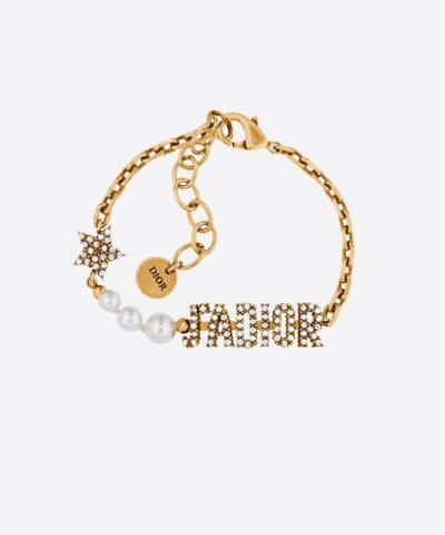 Dior J'Adior Bracelet Antique Gold Metal, White Resin Pearls and Crystals