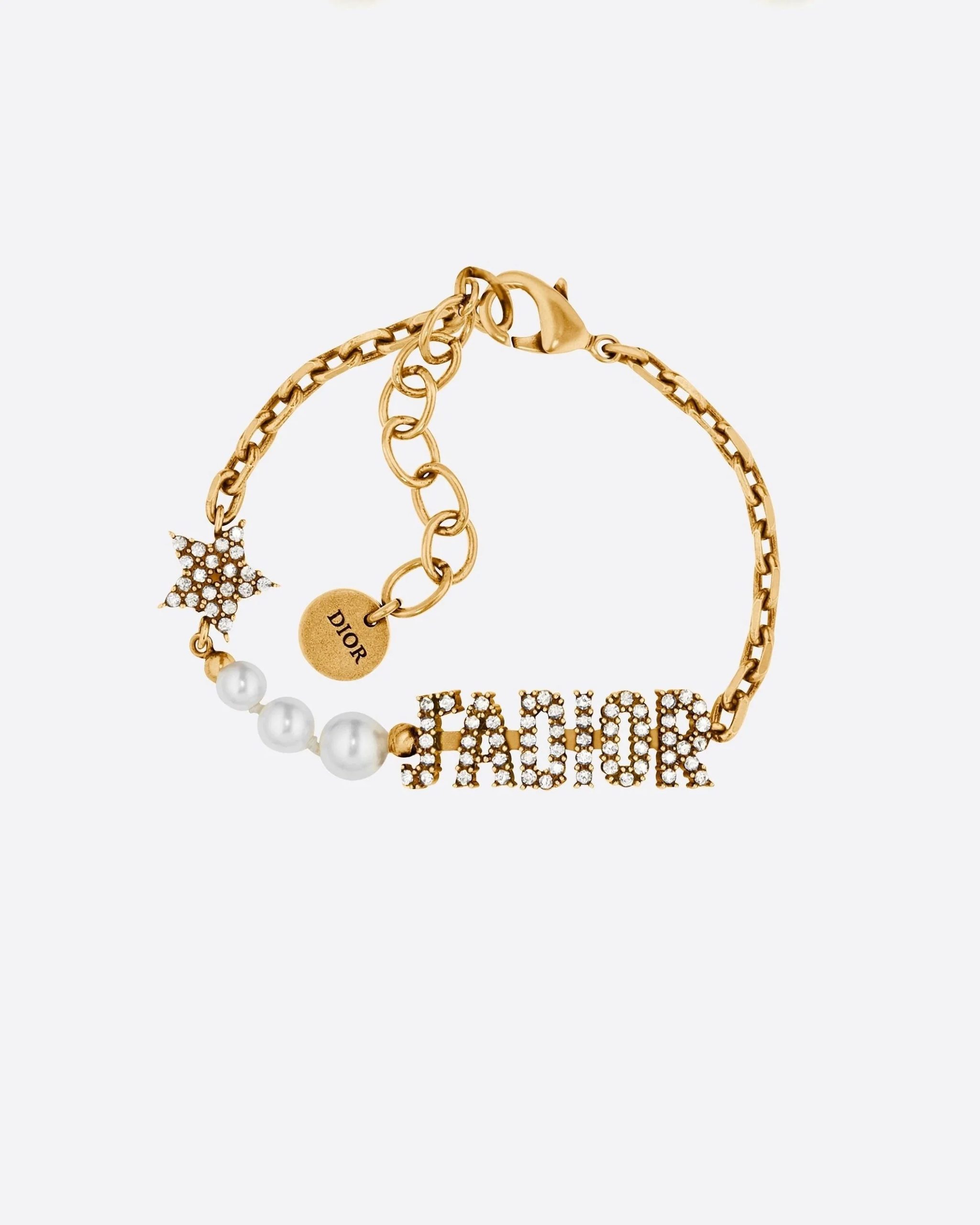 Dior J'Adior Bracelet Antique Gold Metal, White Resin Pearls and Crystals