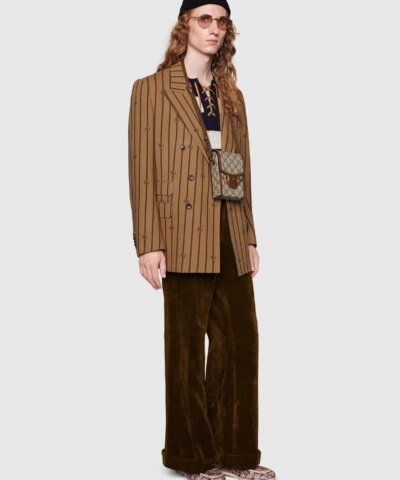 Gucci Horsebit 1955 Mini Bag, White Leather Trim