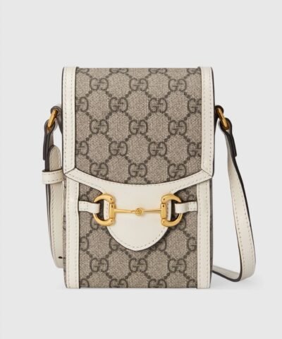 Gucci Horsebit 1955 Mini Bag, White Leather Trim