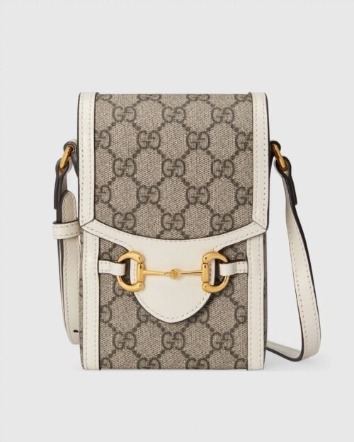 Gucci Horsebit 1955 Mini Bag, White Leather Trim