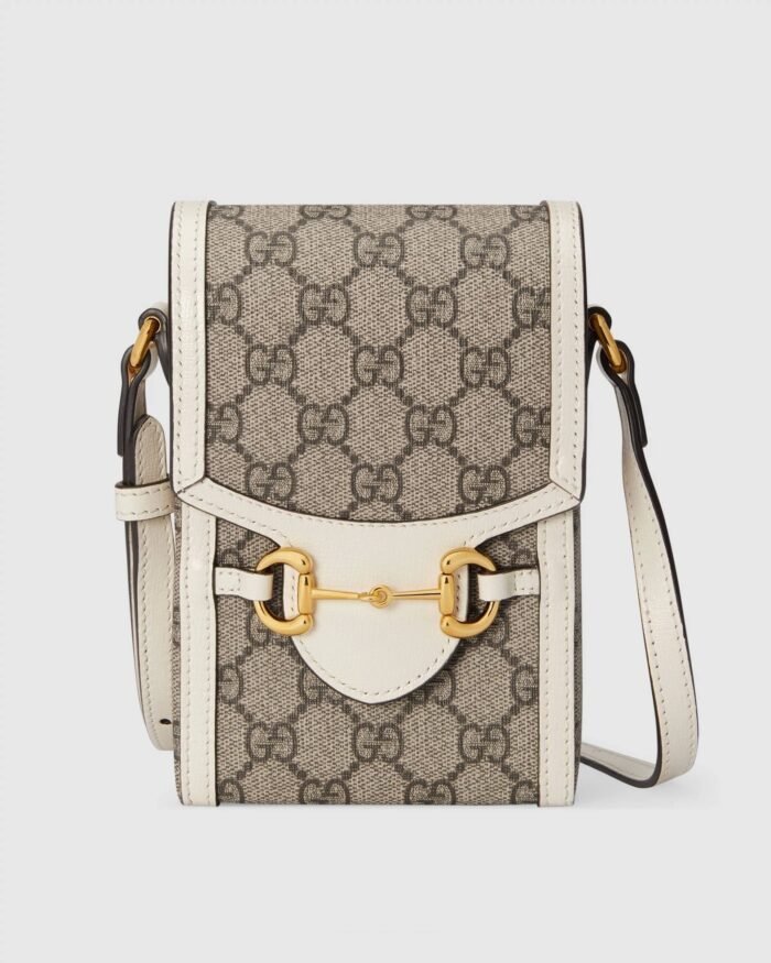 Gucci Horsebit 1955 Mini Bag, White Leather Trim