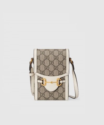 Gucci Horsebit 1955 Mini Bag, White Leather Trim