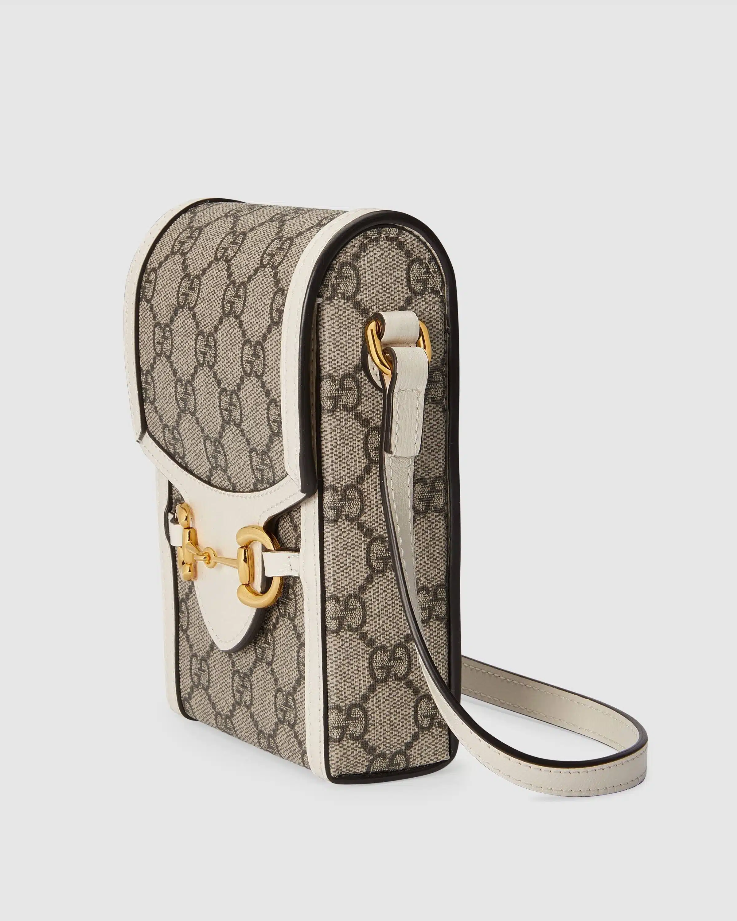 Gucci Horsebit 1955 Mini Bag, White Leather Trim