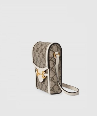 Gucci Horsebit 1955 Mini Bag, White Leather Trim