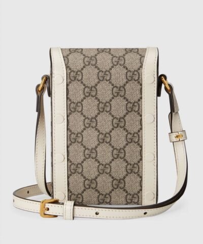 Gucci Horsebit 1955 Mini Bag, White Leather Trim