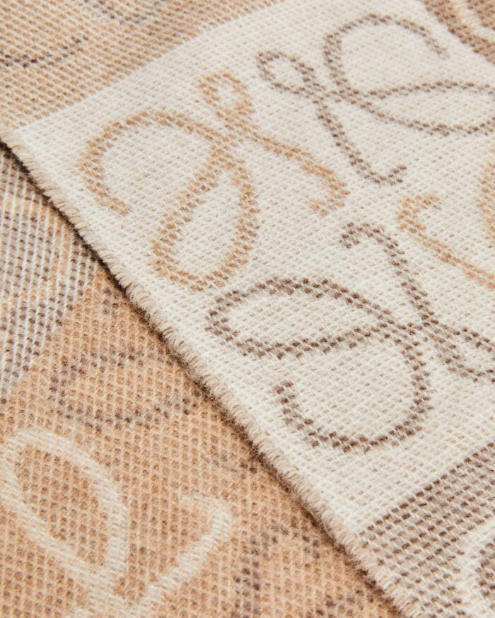Loewe Fringed Wool and Cashmere-blend Jacquard Scarf, White/Beige