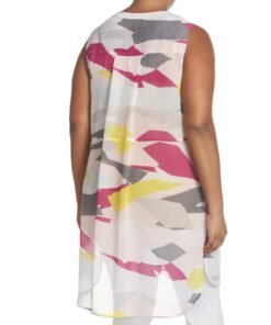 TWO By Vince Camuto Abstract Cutouts Print Chiffon Sleeveless Tunic