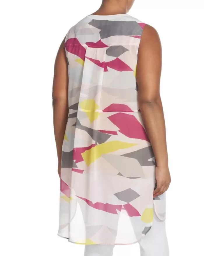 TWO By Vince Camuto Abstract Cutouts Print Chiffon Sleeveless Tunic