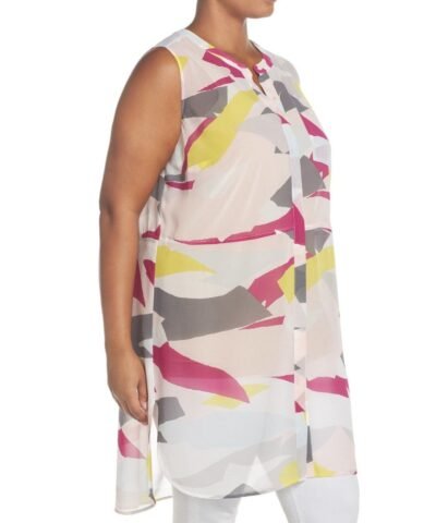 TWO By Vince Camuto Abstract Cutouts Print Chiffon Sleeveless Tunic