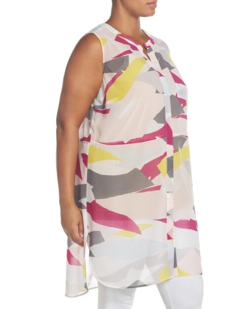 TWO By Vince Camuto Abstract Cutouts Print Chiffon Sleeveless Tunic