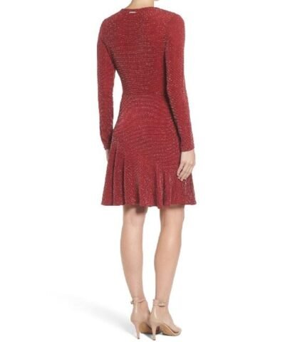 MICHAEL Michael Kors Women's Red Shimmer Faux Wrap Flounce Dress