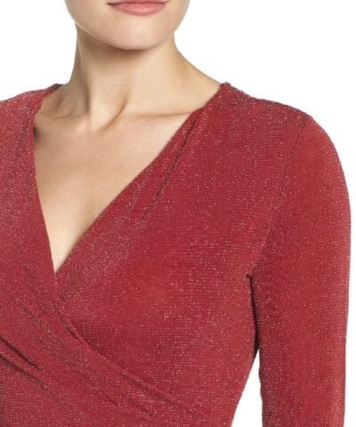 MICHAEL Michael Kors Women's Red Shimmer Faux Wrap Flounce Dress