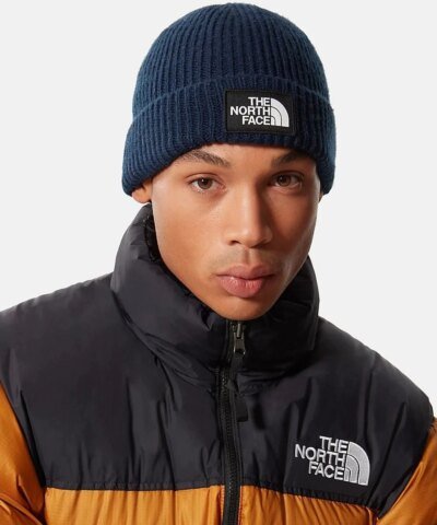 The North Face Logo Box Cuffed Beanie In Navy