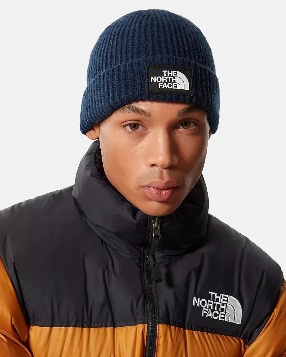 The North Face Logo Box Cuffed Beanie In Navy