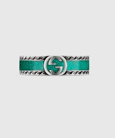 Gucci Sterling Silver & Enamel Interlocking G Ring