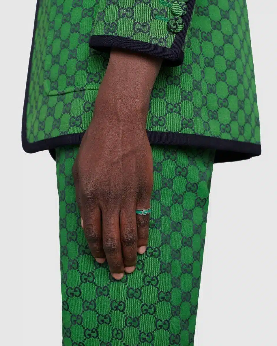 Gucci Sterling Silver & Enamel Interlocking G Ring