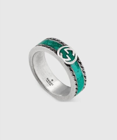 Gucci Sterling Silver & Enamel Interlocking G Ring