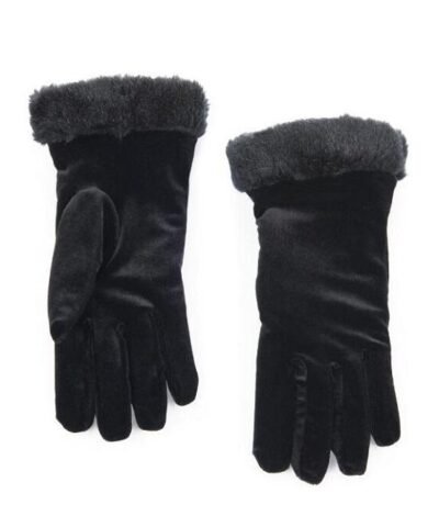 Cejon Thinsulate Women's Crushed Velvet Gloves with Faux Fur Trim