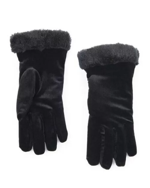 Cejon Thinsulate Women's Crushed Velvet Gloves with Faux Fur Trim