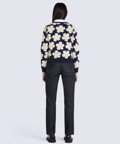 Kenzo Blue Floral Wool V-Neck Sweater