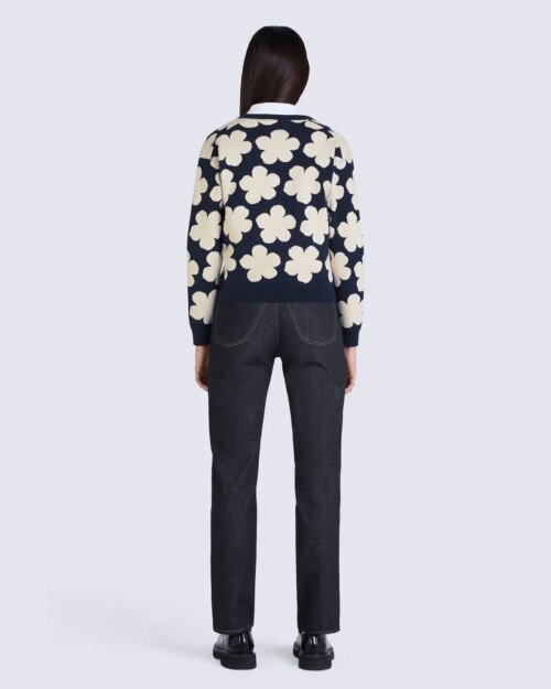 Kenzo Blue Floral Wool V-Neck Sweater